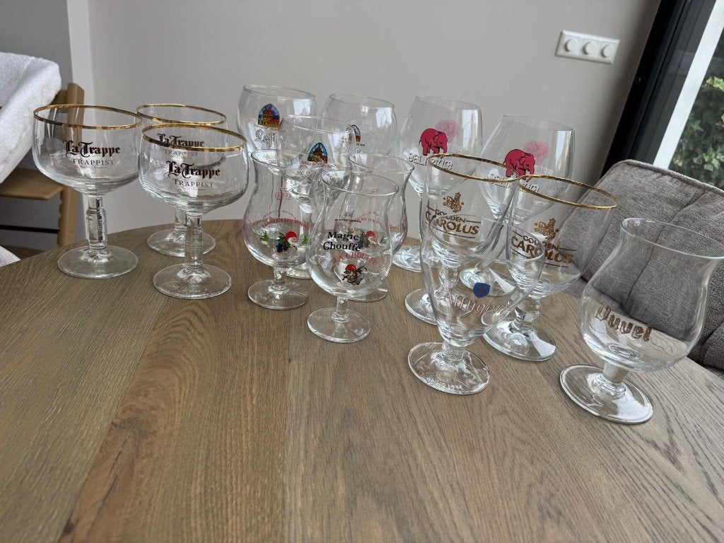 Bierglazen / Delirium / Latrappe / Chouffe / Gouden Carolus, Ophalen of Verzenden, Zo goed als nieuw, Bierglas