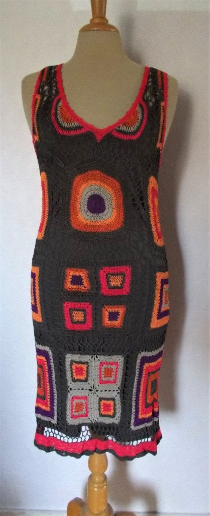 Apart crochet/knitwear fijn gehaakt jurkje! M, Maat 38/40 (M), Zo goed als nieuw, Onder de knie, Meerkleurig