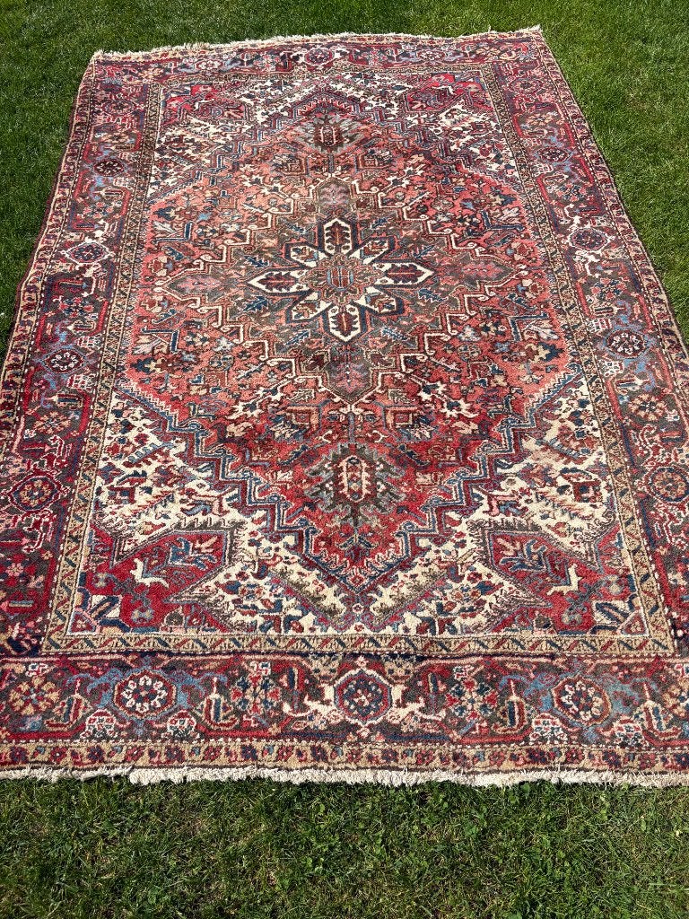 Mooie oude Perzische Heriz  290 x 185 cm., Huis en Inrichting, Stoffering | Tapijten en Kleden, Ophalen, Gebruikt, Blauw, Rustiek