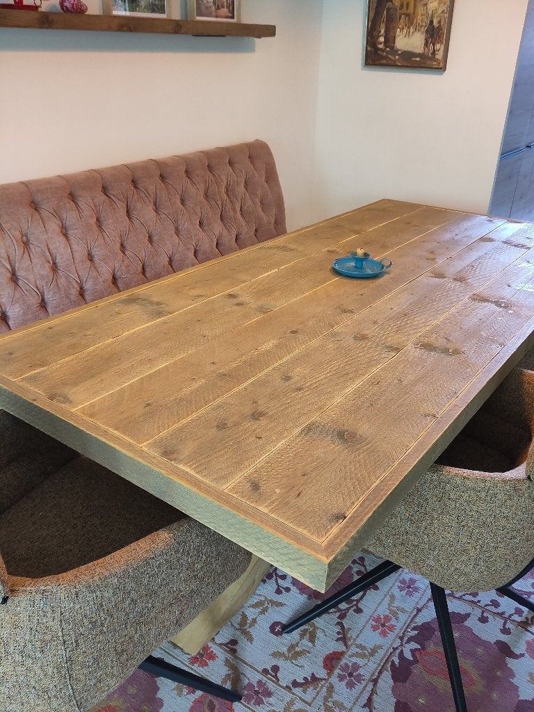 eettafelblad steigerhout ingelegd en geimpergneerd 200/100, 200 cm of meer, Zo goed als nieuw, Vijf personen of meer, Rechthoekig