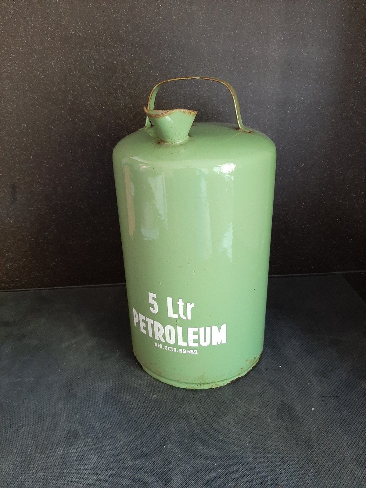 Vintage 5 Liter Petroleum Kan - Groen Emaille, Ophalen of Verzenden