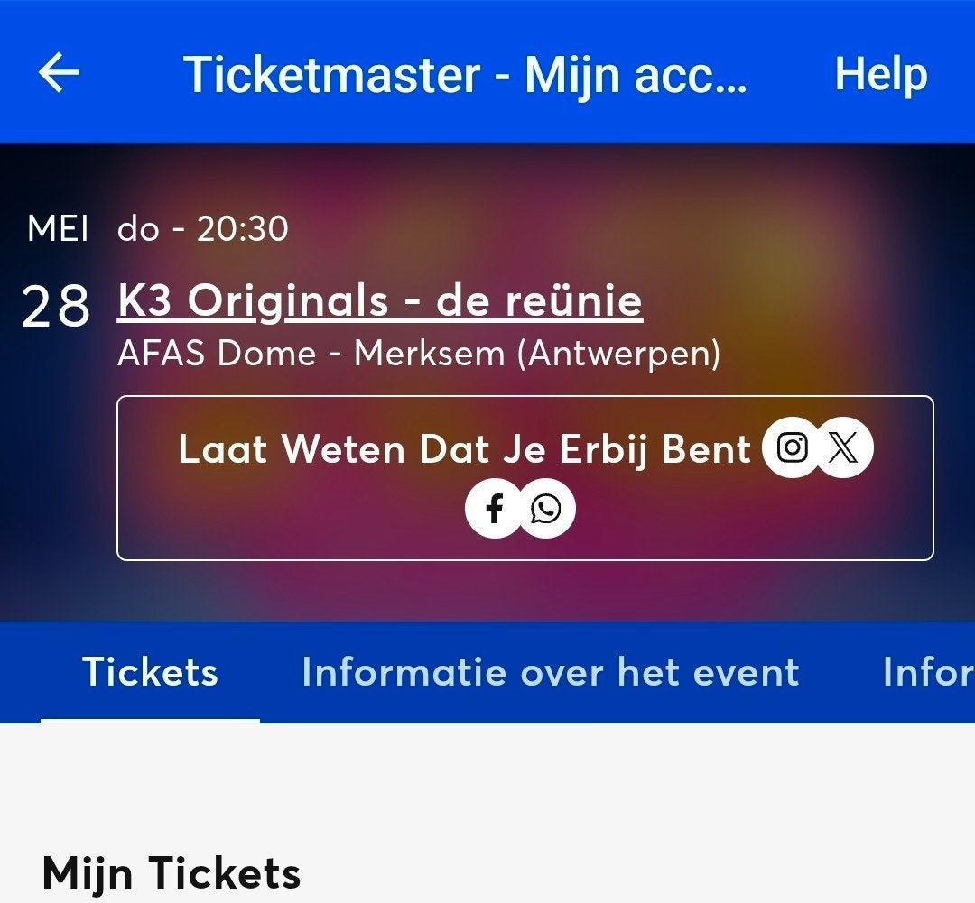 K3 Originals 2 tickets naast elkaar 28 mei, Twee personen, Mei, Overige typen