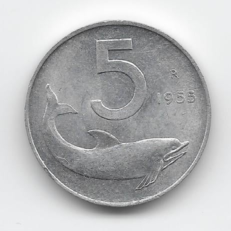 Italië 5 lire 1955 KM# 92, Verzenden, Italië, Losse munt