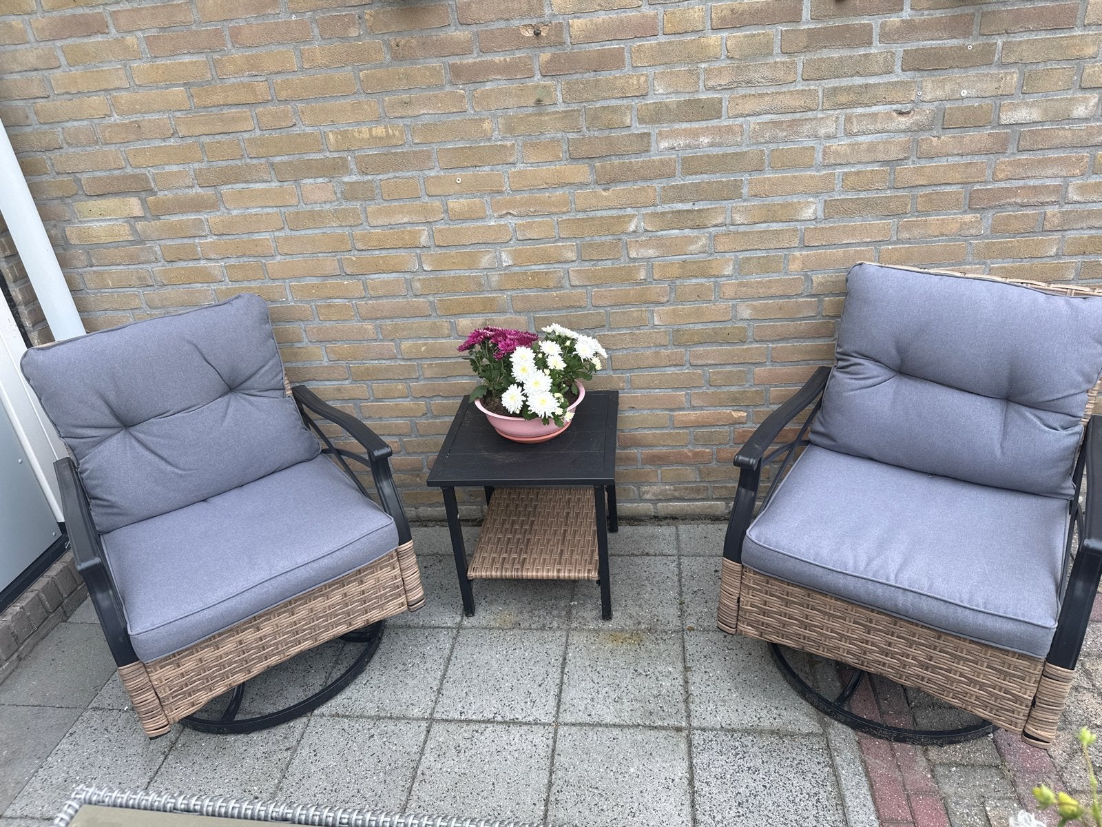 Comfortabele Wicker Tuinstoelen met Bijzettafel, Tuin en Terras, Gebruikt, Loungeset, Wicker, Stoel