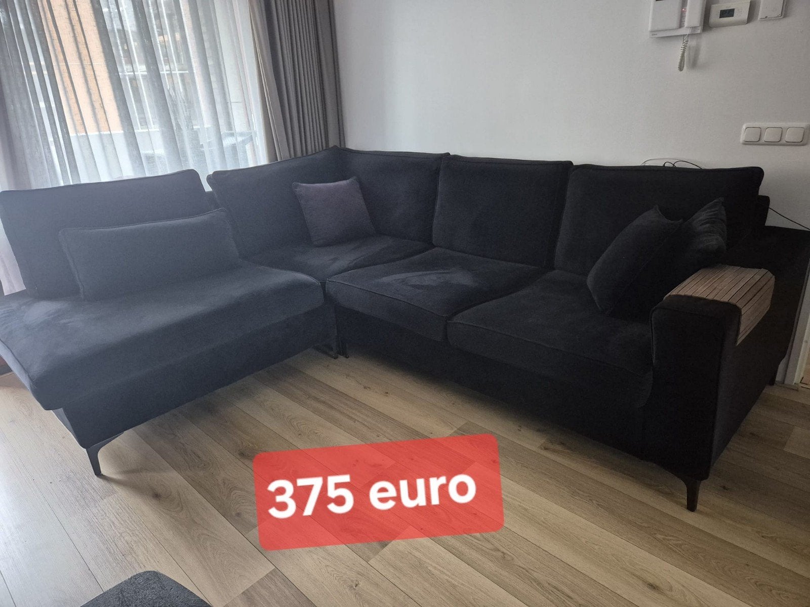Zwarte velvet bank direct mee te nemen, Huis en Inrichting, Banken | Bankstellen, Ophalen, Gebruikt, 75 tot 100 cm, 200 tot 250 cm