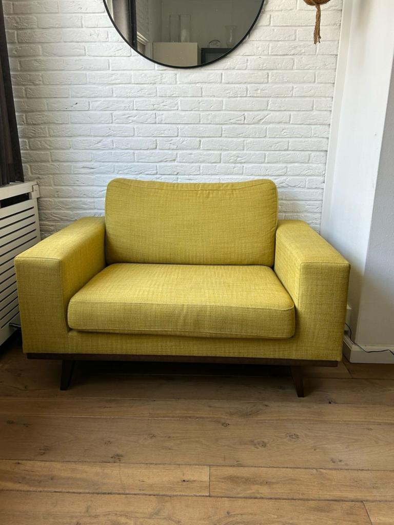 Loveseat mosterdgeel, Ophalen, Gebruikt, Tweepersoons, 75 tot 100 cm