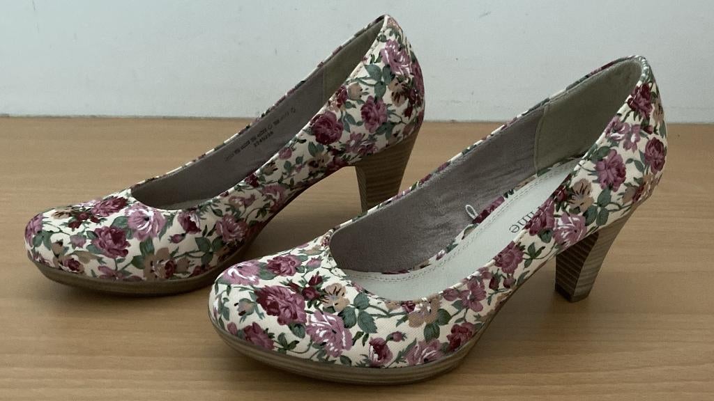 Pumps met roze bloemen mt 38 FASHION LINE, FASHION LINE, Pumps, Wit, Nieuw