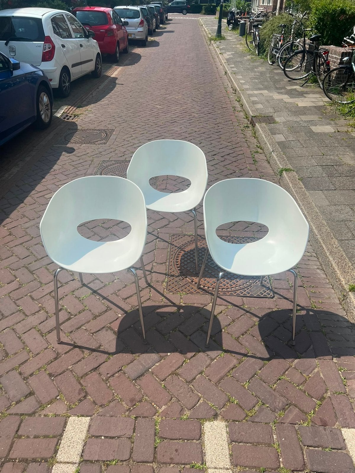6 eetkamer stoelen, Huis en Inrichting, Ophalen, Kunststof, Gebruikt, Wit