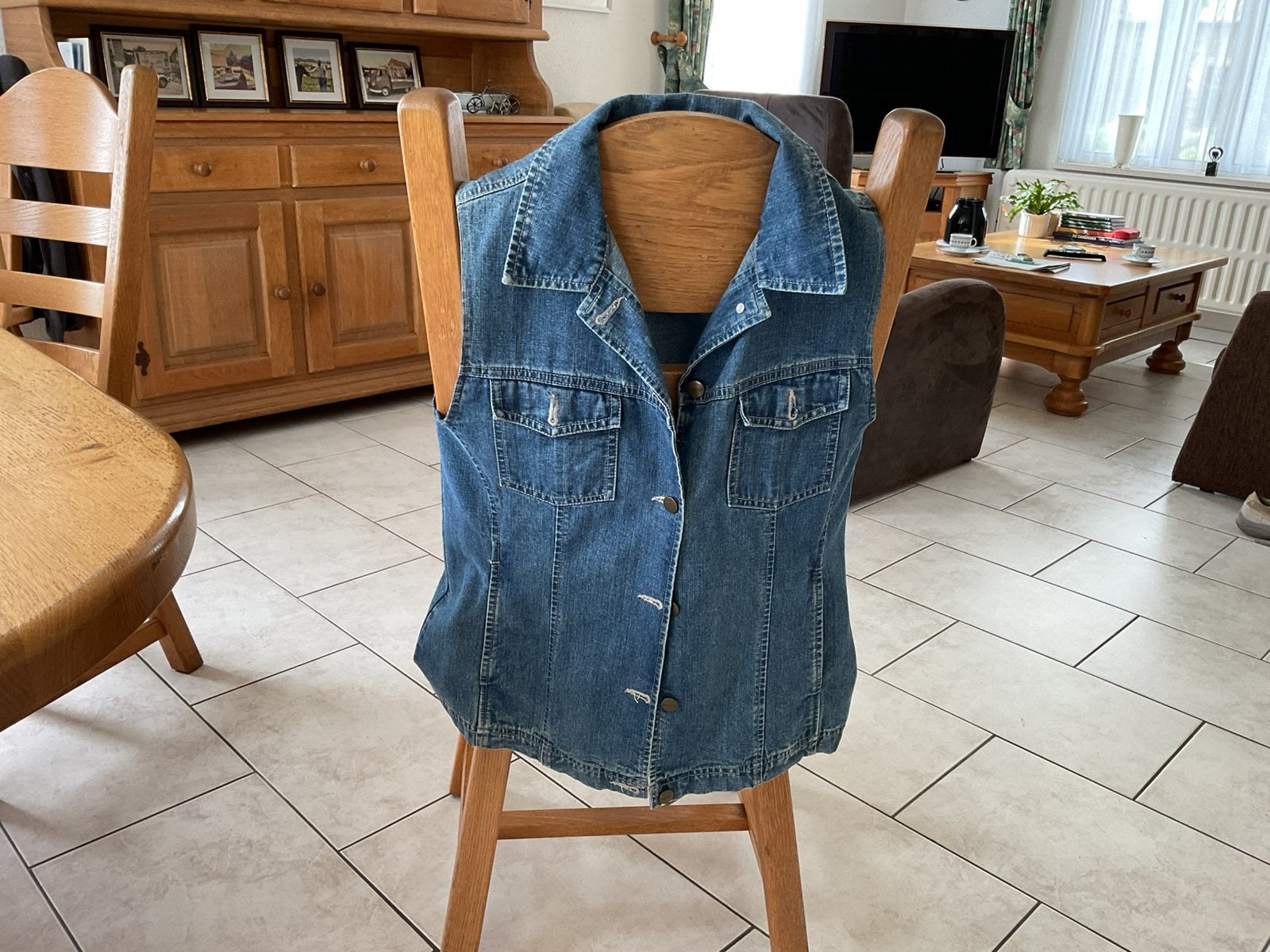 Bodywarmer van spijkerstof., Kleding | Dames, Bodywarmers, Ophalen of Verzenden, Zo goed als nieuw, Maat 38/40 (M), Blauw