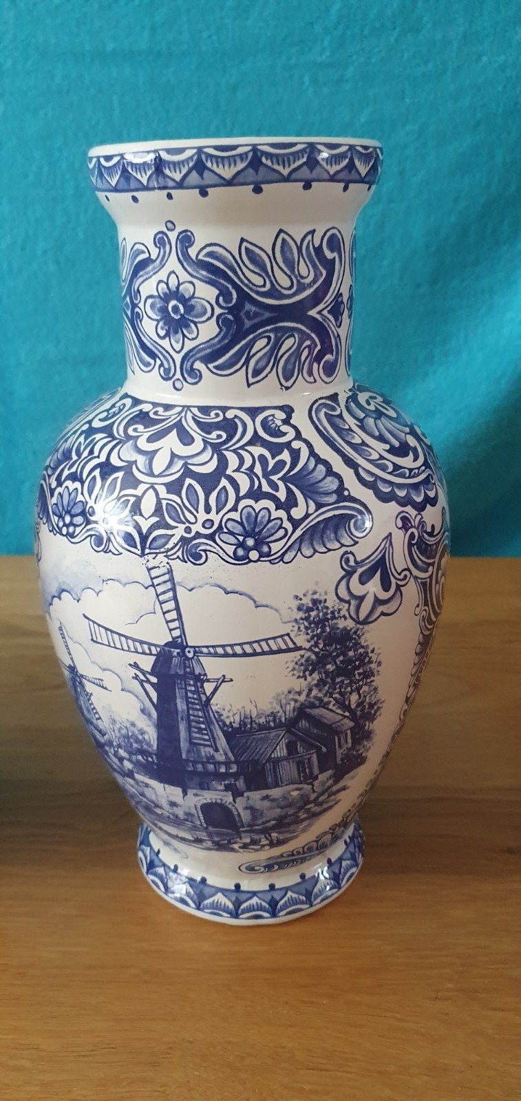 Set van 3 St. Delfts Bleau Vazen met Molen Decor, Ophalen of Verzenden