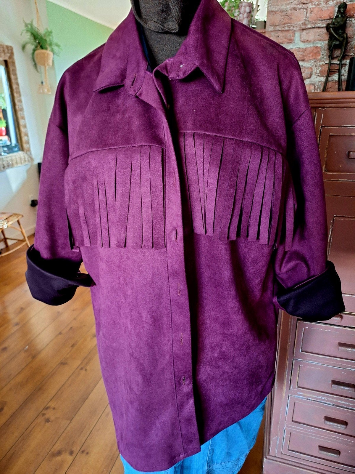 Vest blouse maat l xl xxl suedine franjes, Ophalen of Verzenden, Zo goed als nieuw, Maat 46/48 (XL) of groter, Paars
