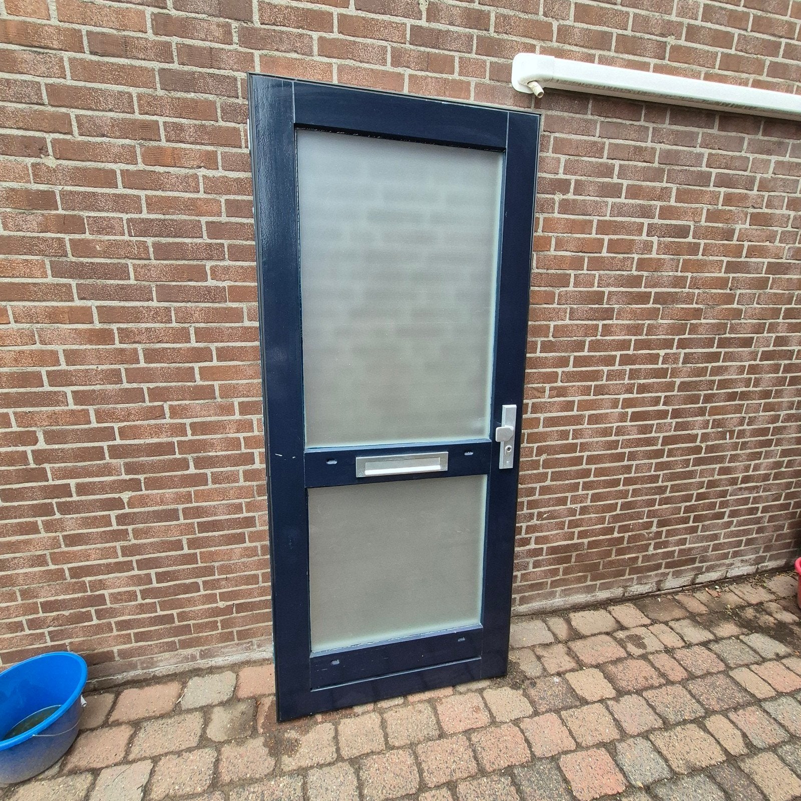Hardhouten voordeur met melkglas en 3-puntsslot (210x92 cm), 80 tot 100 cm, Ophalen of Verzenden, 200 tot 215 cm, Glas