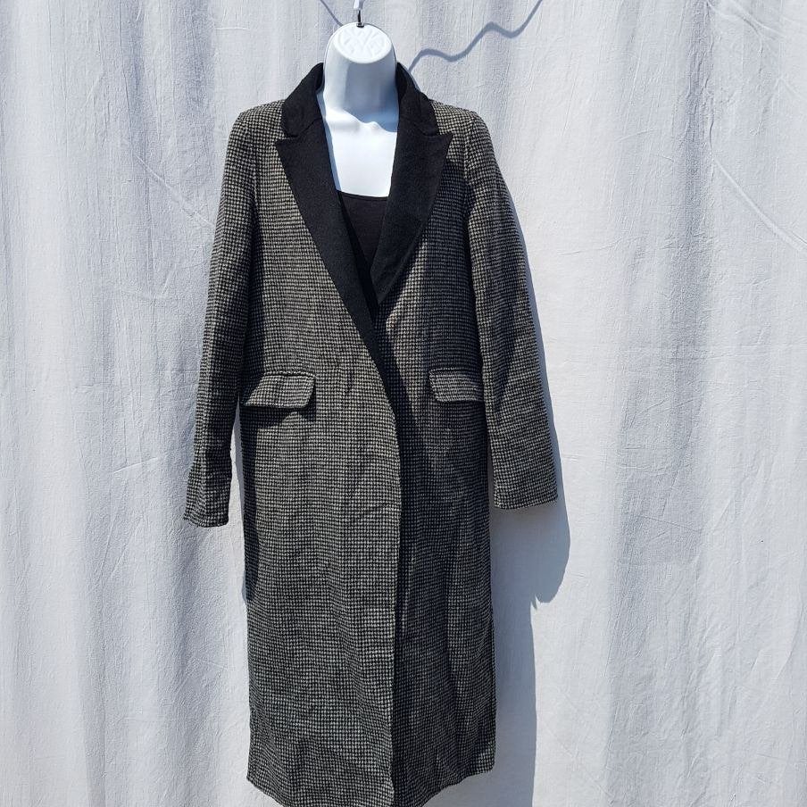 Gaaf zwart-wit geblokte dames mantel mt XS merk Zara, ., Zwart, Ophalen of Verzenden, Zo goed als nieuw