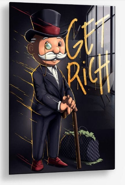 Glasschilderij Mr. Money 60x90 - Gehard glas, Antiek en Kunst, Kunst | Schilderijen | Modern, Figuren, Glas, Achter glas, Ophalen of Verzenden
