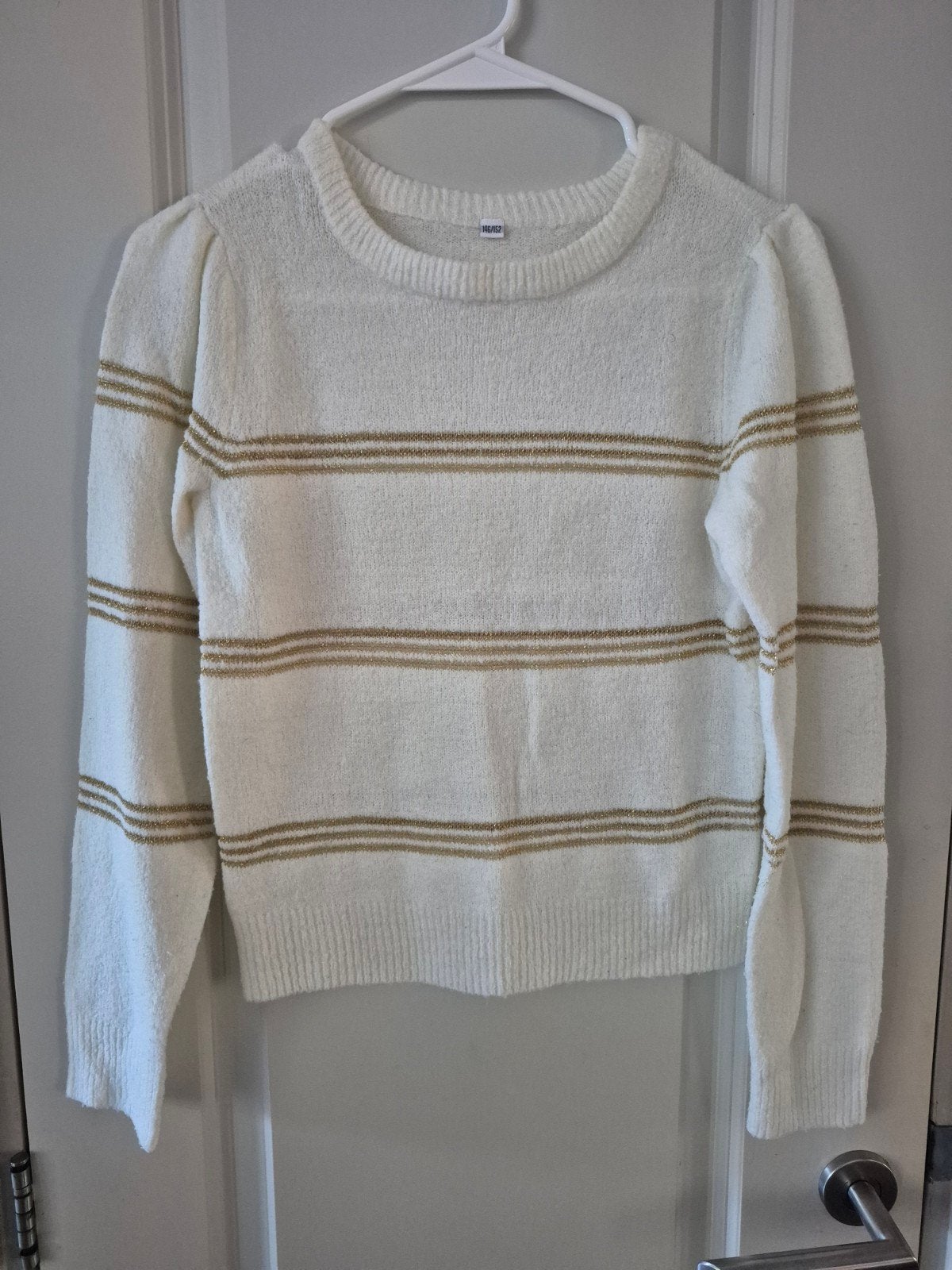 shirt longsleeve sweater creme wit goud 146 152, Kinderen en Baby's, Kinderkleding | Maat 146, Ophalen of Verzenden, Meisje