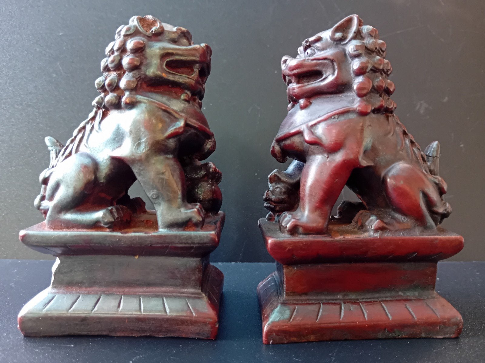 Set van twee Chinese Foo Dogs (Leeuwen), Antiek en Kunst, Hout, Verzenden, China, Rood