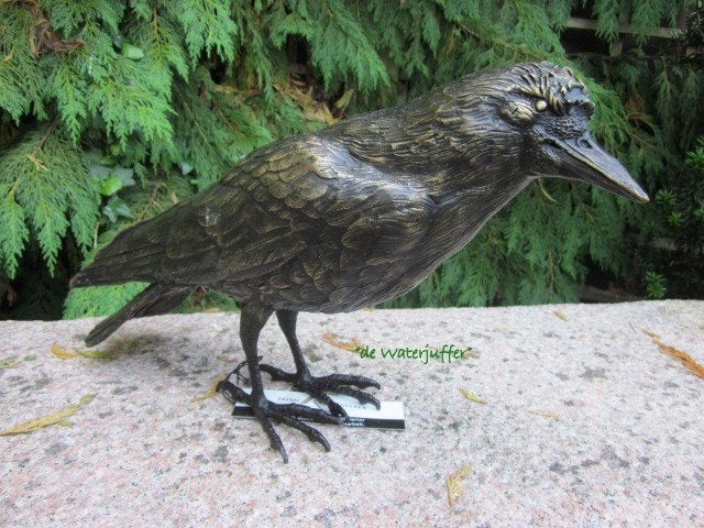 083* Bronzen Raaf (Boven €75 geen verzendkosten), Tuin en Terras, Ophalen of Verzenden, Nieuw, Overige materialen, Dierenbeeld