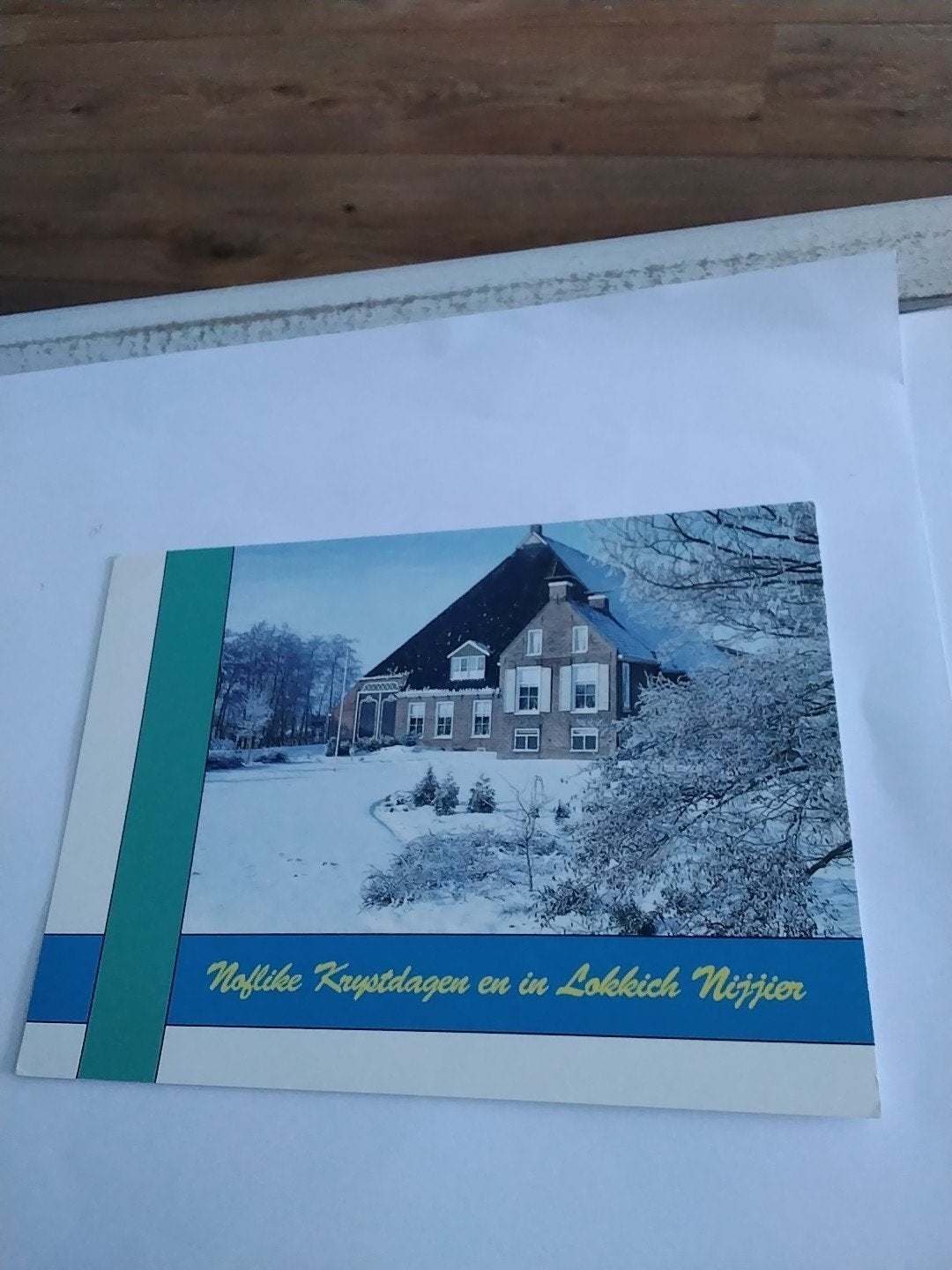 Oude kerstkaart met Friese tekst en winterlandschap, Ophalen of Verzenden, 1960 tot 1980, Gelopen