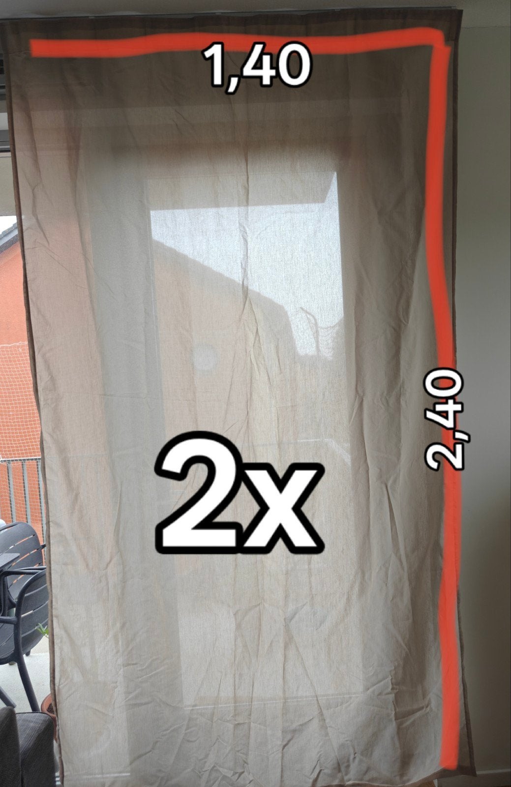 Gordijnen 2x 2,40 x 1,40 m - Lichtdoorlatend, Huis en Inrichting, Stoffering | Gordijnen en Lamellen, Gebruikt, Bruin, Ophalen of Verzenden
