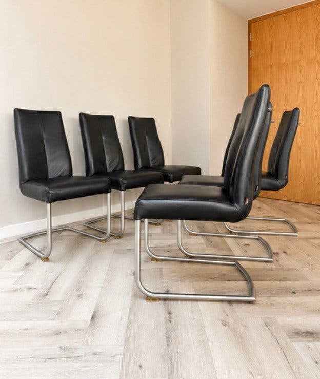 4/6/8/10 zwart leder Henders & Hazel design stoel rvs greep, Huis en Inrichting, Stoelen, Ophalen, Rvs ruggreep, -, Zwart