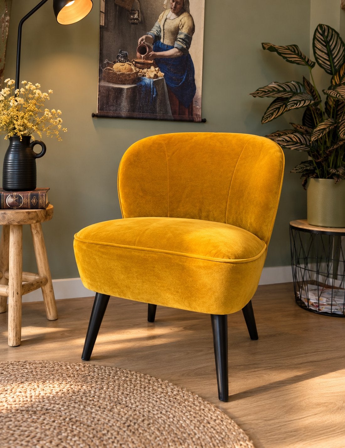 Okergele fauteuil WOOOODS van Karwei, Huis en Inrichting, Ophalen, 75 tot 100 cm, Zo goed als nieuw, Stof
