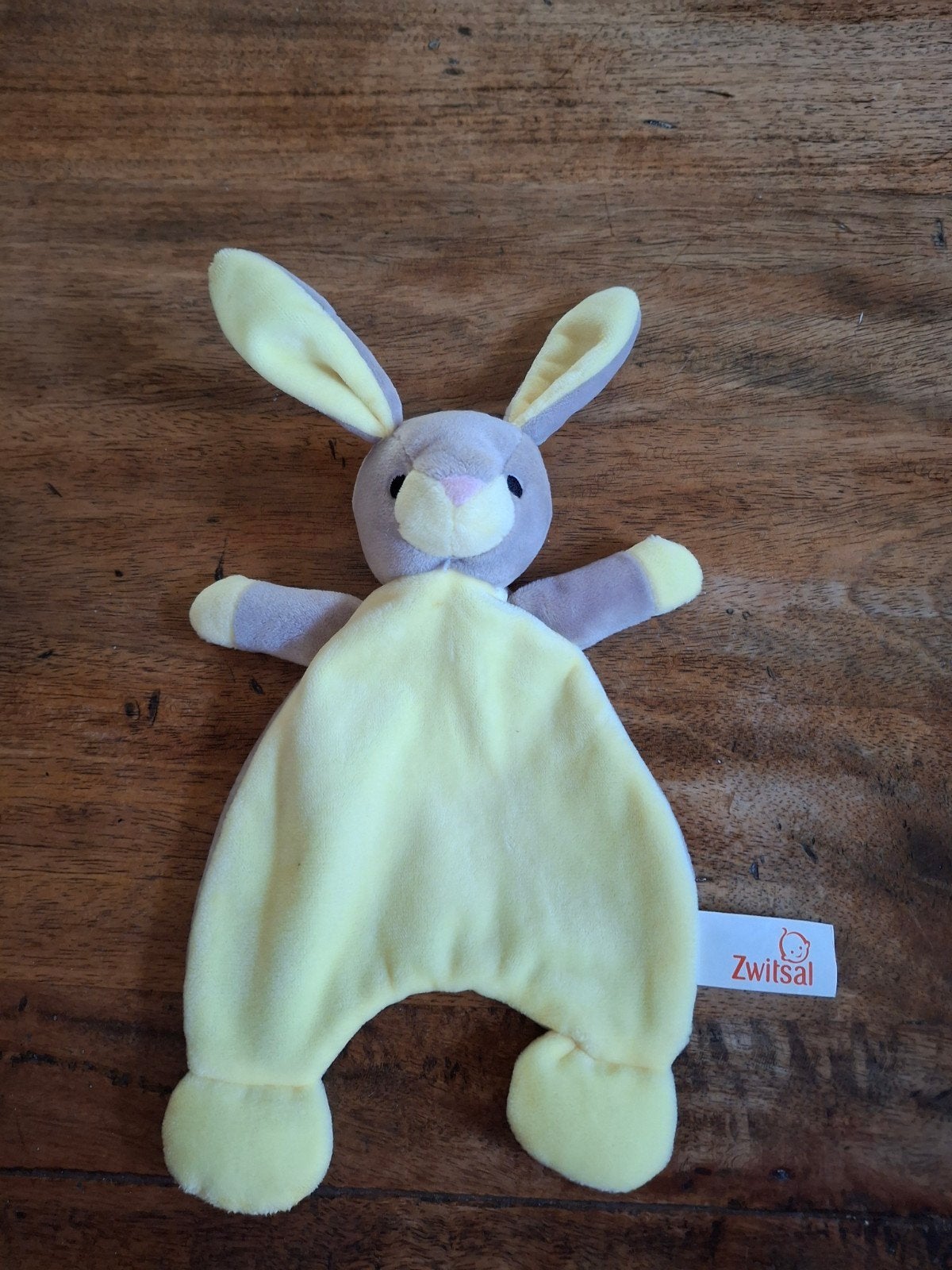Zwitsal konijn knuffeldoekje geel/grijs, Overige merken, Ophalen of Verzenden, Zo goed als nieuw, Klein (minder dan 20 cm)