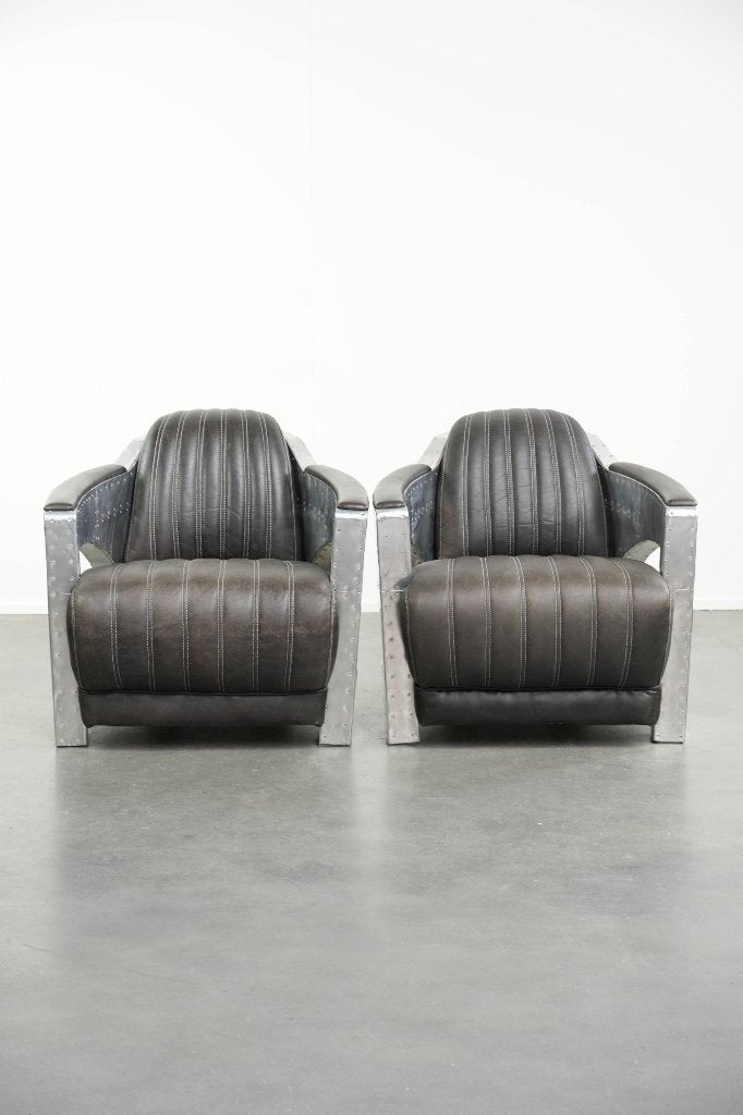 Set van 2 stoere zwarte rundleren Aviator design fauteuils, Ophalen