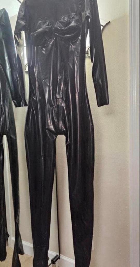 Zwarte opblaasbare latex catsuit met rits, maat L, Verzenden, Maat 42/44 (L), Overige thema's, Kleding