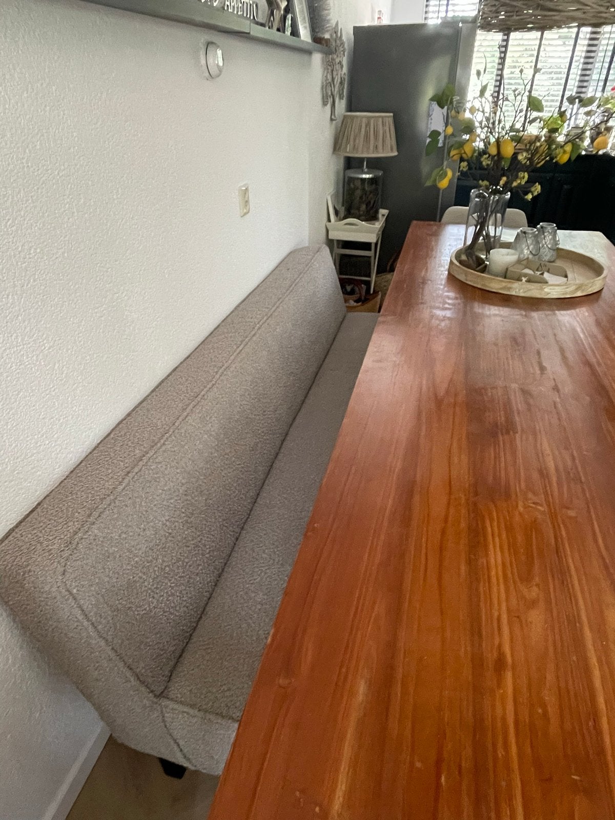 Beige Eetbank 2.01m - Comfortabel en Stijlvol, Huis en Inrichting, Banken | Sofa's en Chaises Longues, Ophalen, Gebruikt, Driepersoons