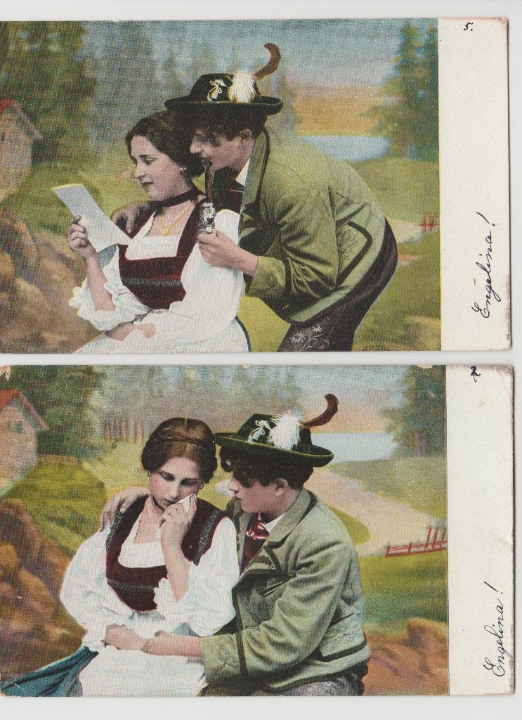 De afscheidsbrief (?) - 2 leuke fantasiekaarten uit1906 -, Ophalen, Voor 1920, Gelopen, Overige thema's