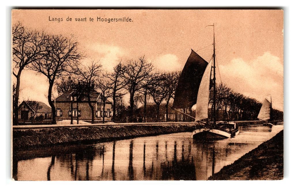 Hoogersmilde, Langs de vaart, Verzamelen, Ansichtkaarten | Nederland, Verzenden, 1920 tot 1940, Gelopen, Drenthe