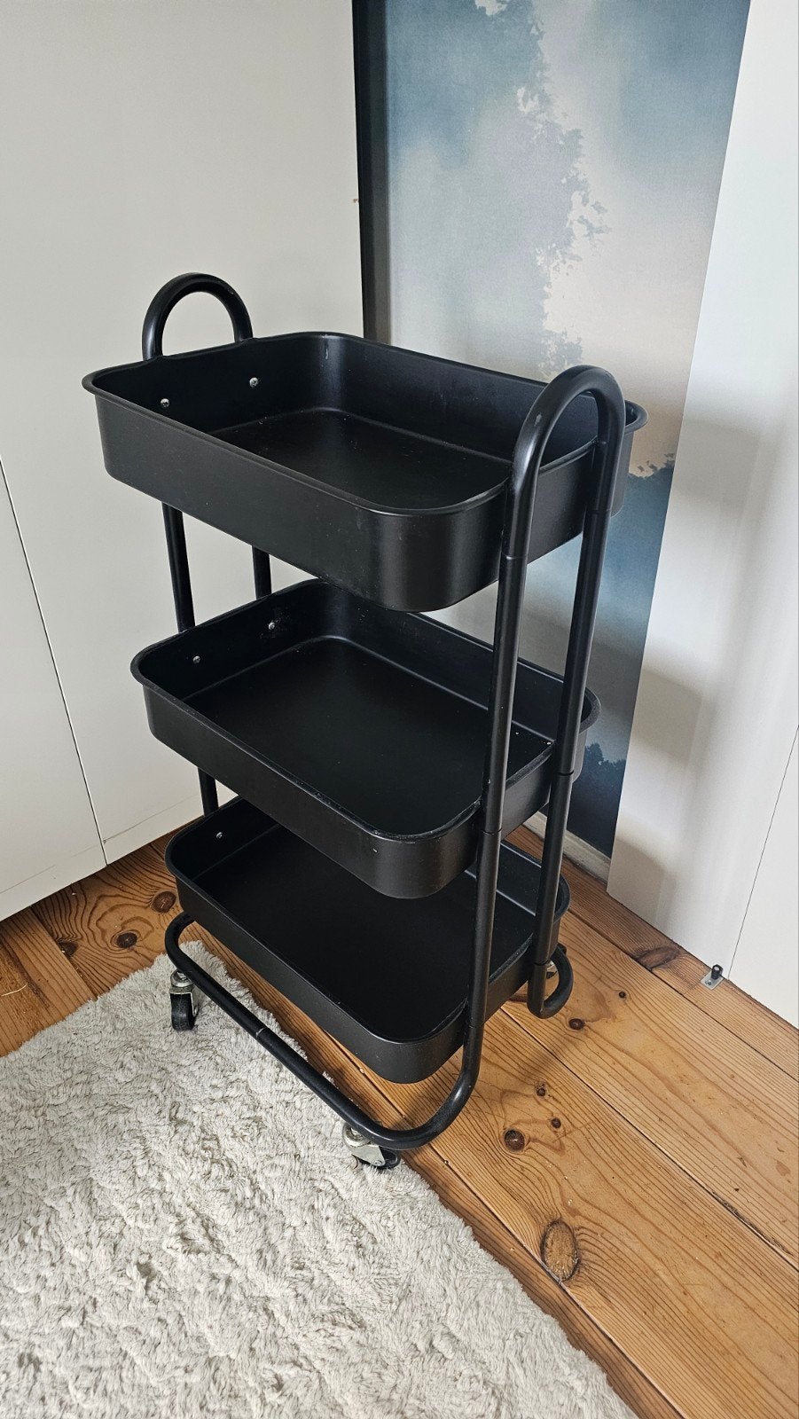 Zwart roltafeltje/serveerwagen 40x30x85 cm, Ophalen, Gebruikt, Zwart, Metaal