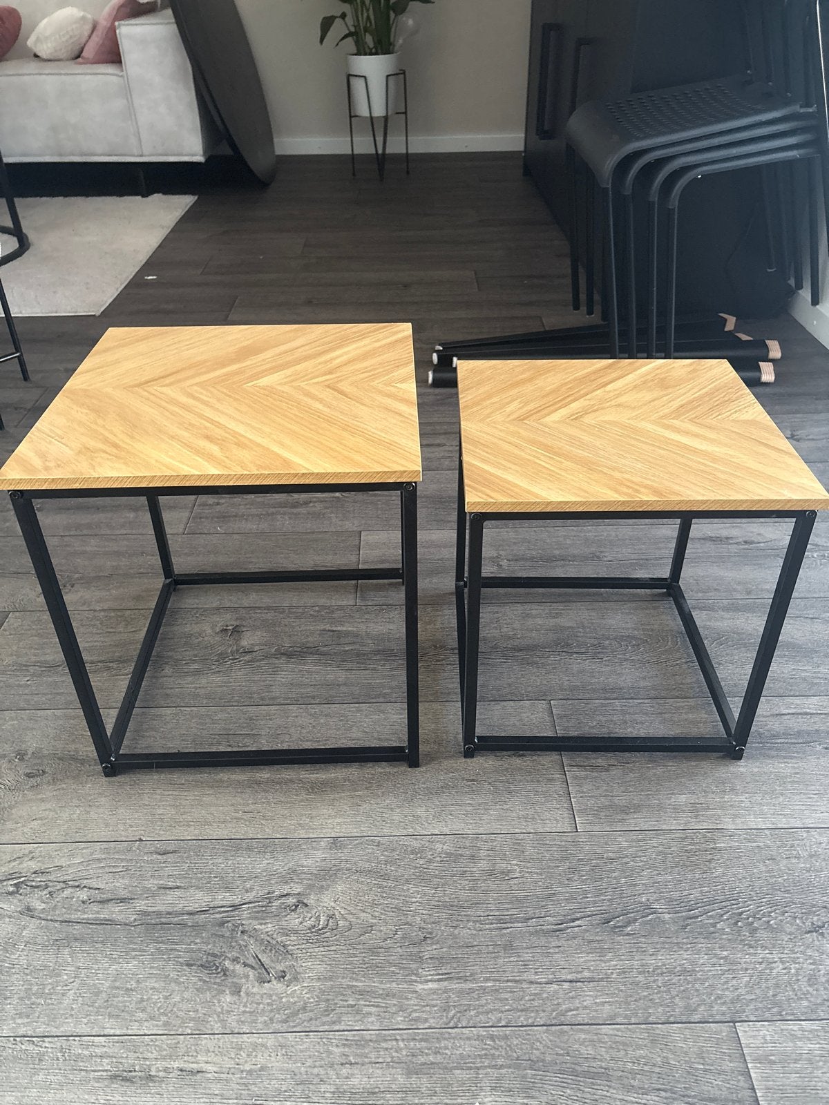 Set van 2 salontafels, Huis en Inrichting, Tafels | Salontafels, Ophalen, Minder dan 50 cm, Vierkant, Zo goed als nieuw