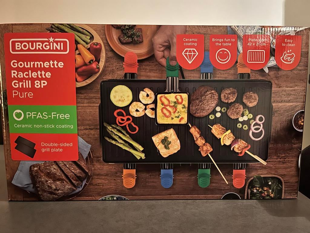 Bourgini Gourmette Raclette Grill 8P Pure, Ophalen, Nieuw, 8 personen of meer