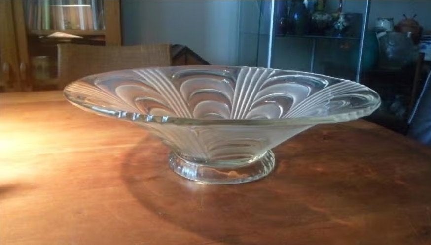 Art Deco glazen schaal fruitschaal helder glas diameter 31cm, Ophalen of Verzenden
