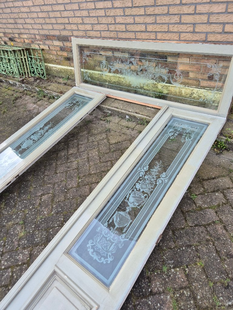 Drieslag deur prachtig geetst glas met bovenlicht
