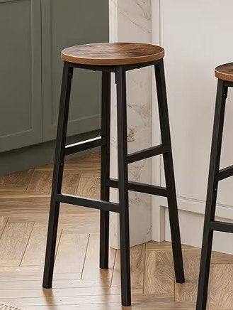 Nieuwe barkruk met houten zitting en metalen frame, Met voetsteun, 60 tot 90 cm, Nieuw, Ophalen of Verzenden