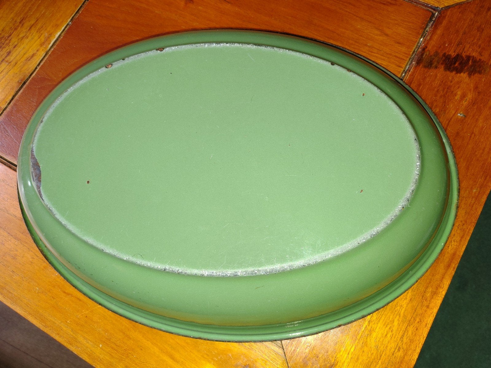 Vintage Groene Emaille Ovale Schaal, Ophalen of Verzenden