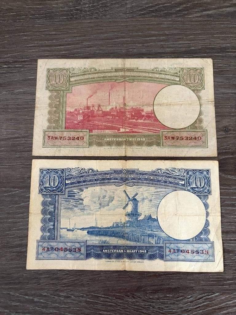 Beide varianten 10 gulden Willem 1, 1945 en 1949, Postzegels en Munten, Ophalen of Verzenden, 10 gulden