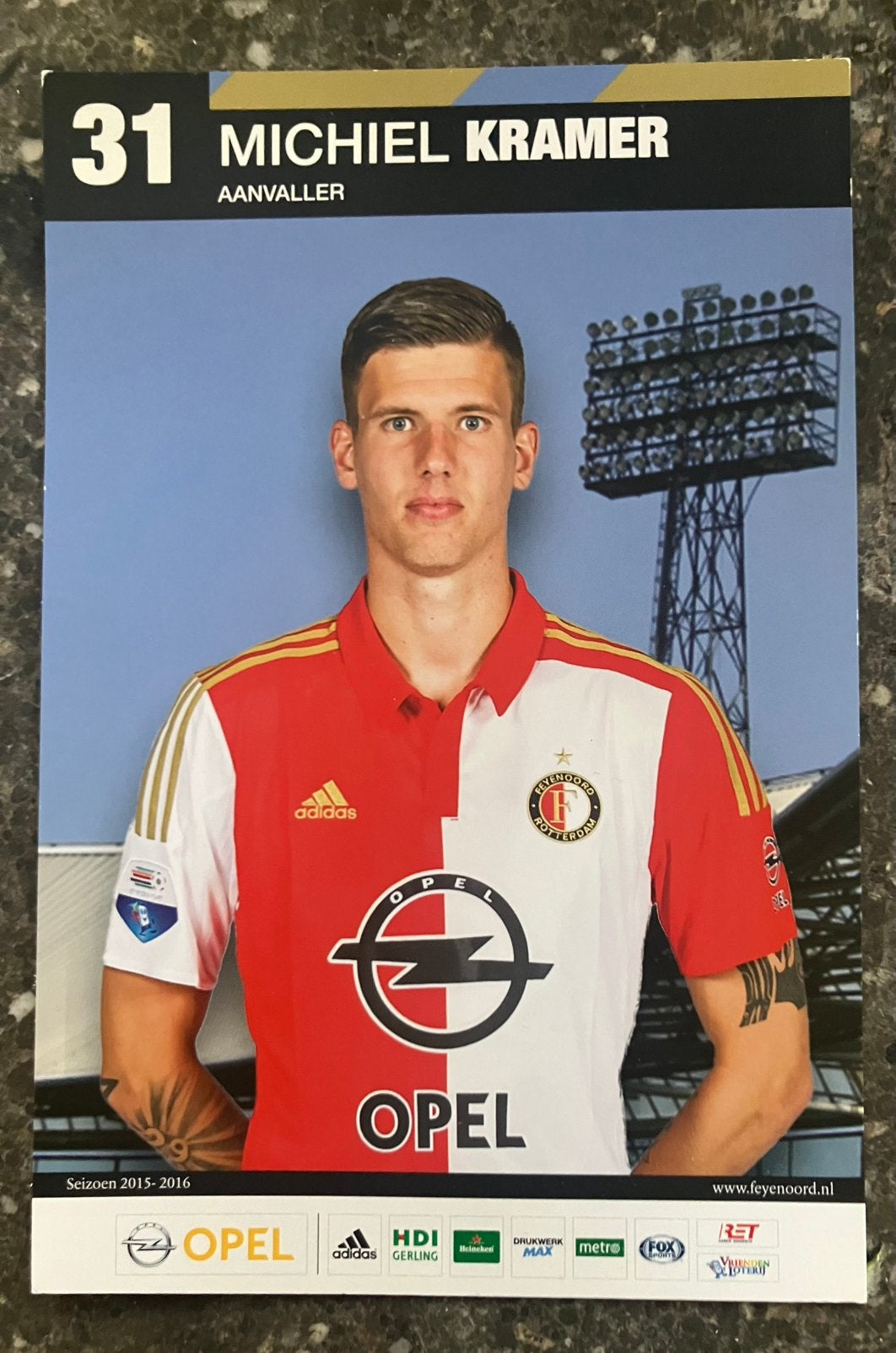 Michiel Kramer - Feyenoord - spelerskaart, Verzamelen, Ophalen of Verzenden, Nieuw, Feyenoord, Spelerskaart