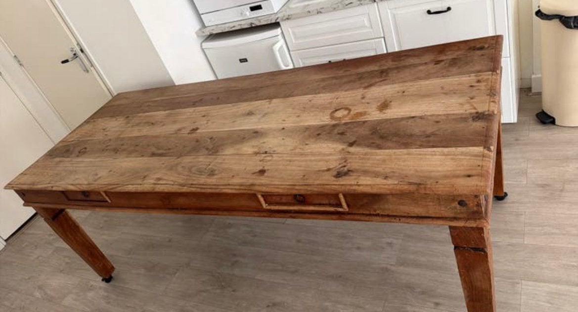 90x230cm houten eettafel, Ophalen, Vintage, 200 cm of meer, 50 tot 100 cm