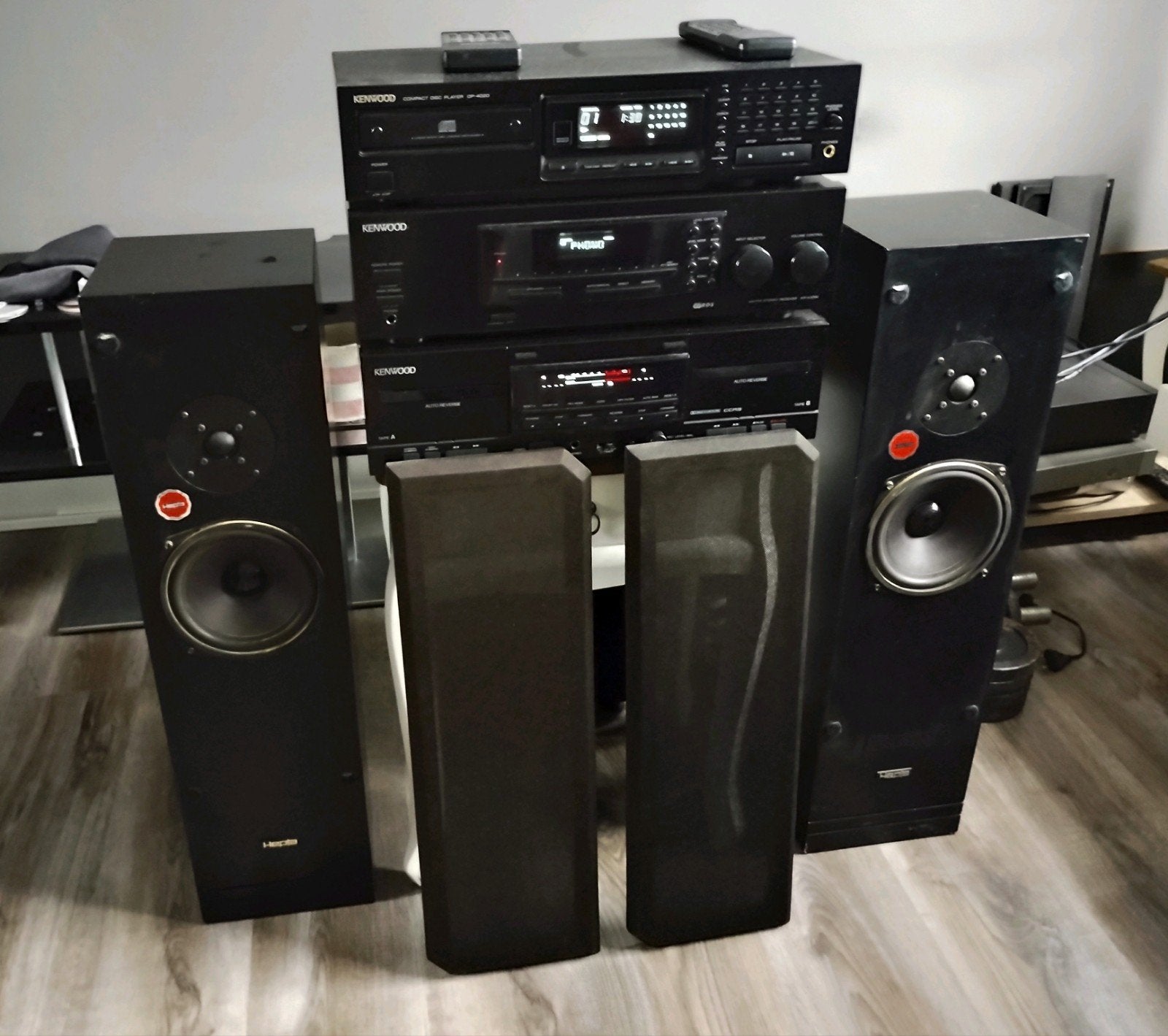 Retro Kenwood set receiver cd cassette 0 of 2 of 4 speakers, Gebruikt, Losse componenten, Tuner of Radio, Ophalen