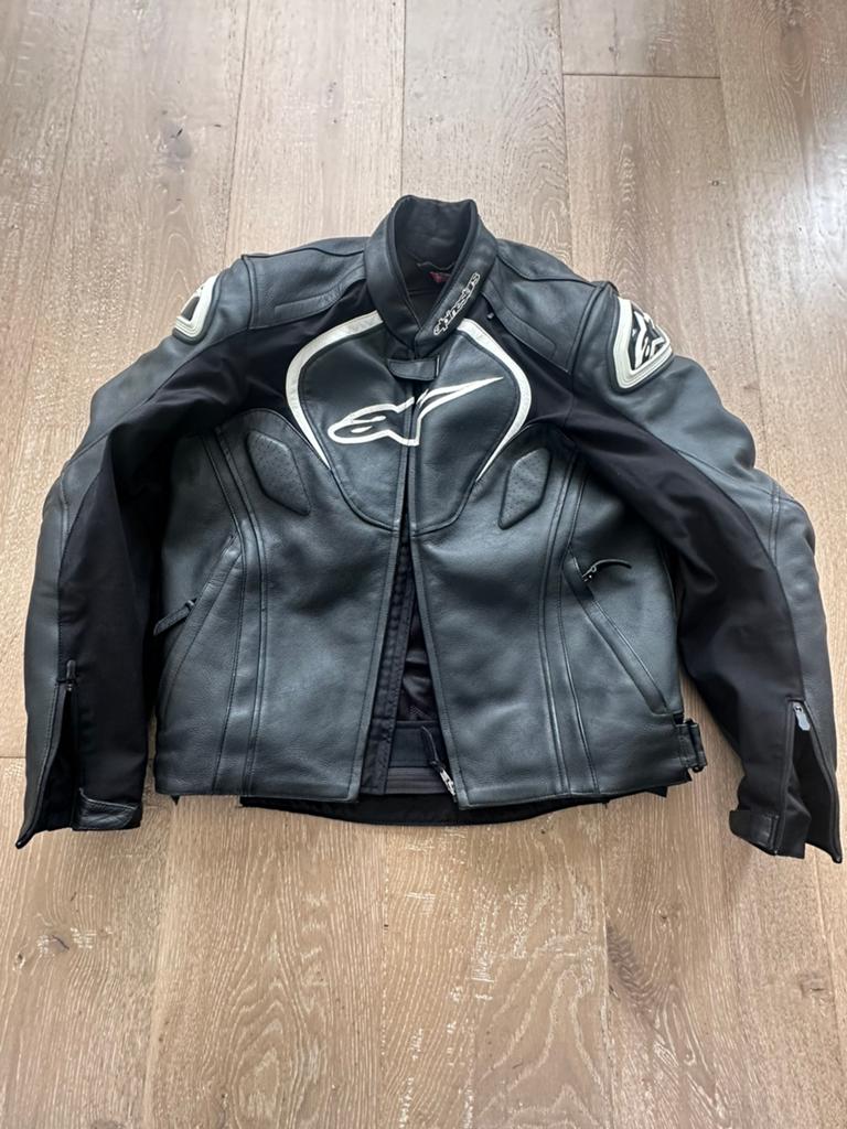 Alpinestars leren motorjas zwart wit – maat EU54 / US44, Ophalen of Verzenden, Tweedehands, Jas | leer