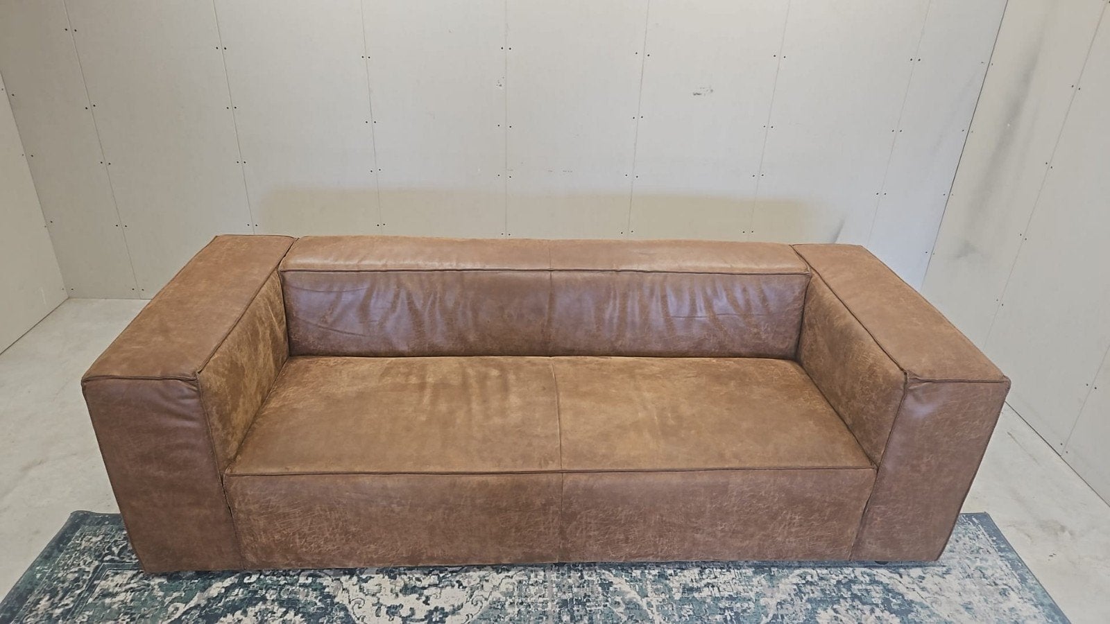 Woood cognac leren bank, schoon, bezorgen mogelijk, Ophalen, 125 cm of meer, 125 cm of meer, Zo goed als nieuw