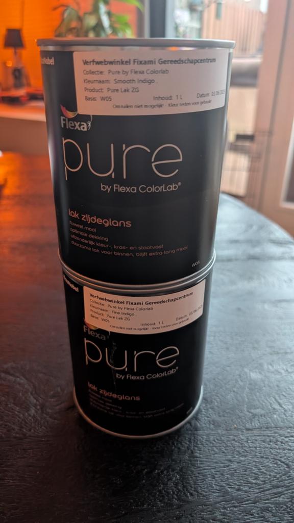 2 x 1 liter Flexa pure smooth indigo binnenlak zijdeglans, Ophalen of Verzenden, Nieuw, Wit