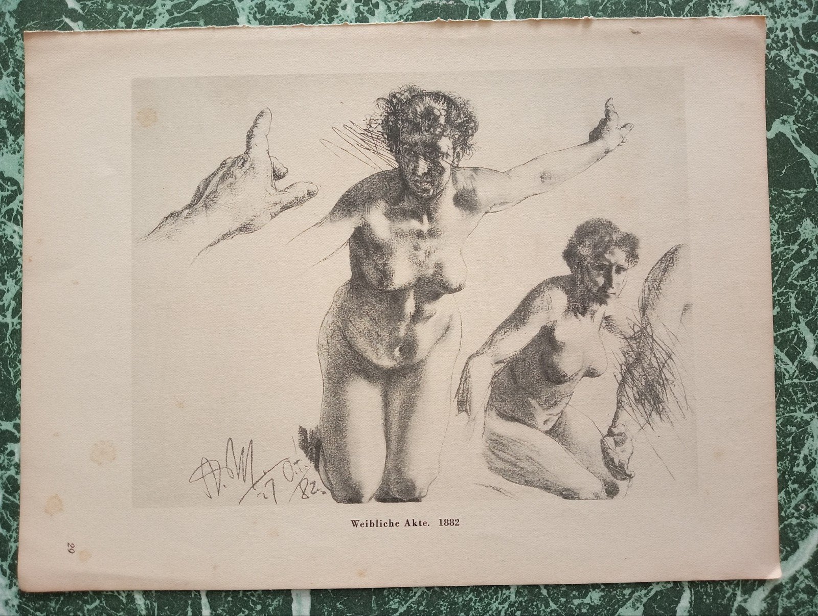 Mentzel Weibliche Akte prent  naakt erotiek, Verzamelen, Foto's en Prenten, Ophalen of Verzenden, Voor 1940, Gebruikt, Overige onderwerpen