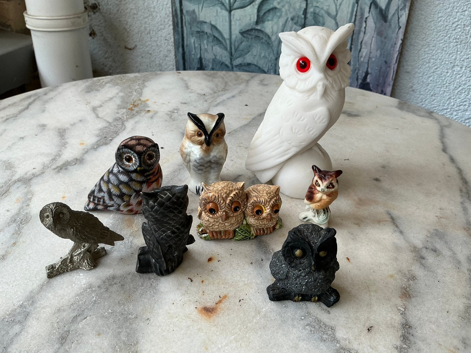 Uiltjes, uil, uil tin ijzer albast porselein houten uil, Ophalen of Verzenden, Zo goed als nieuw, Vogel, Beeldje of Figuurtje