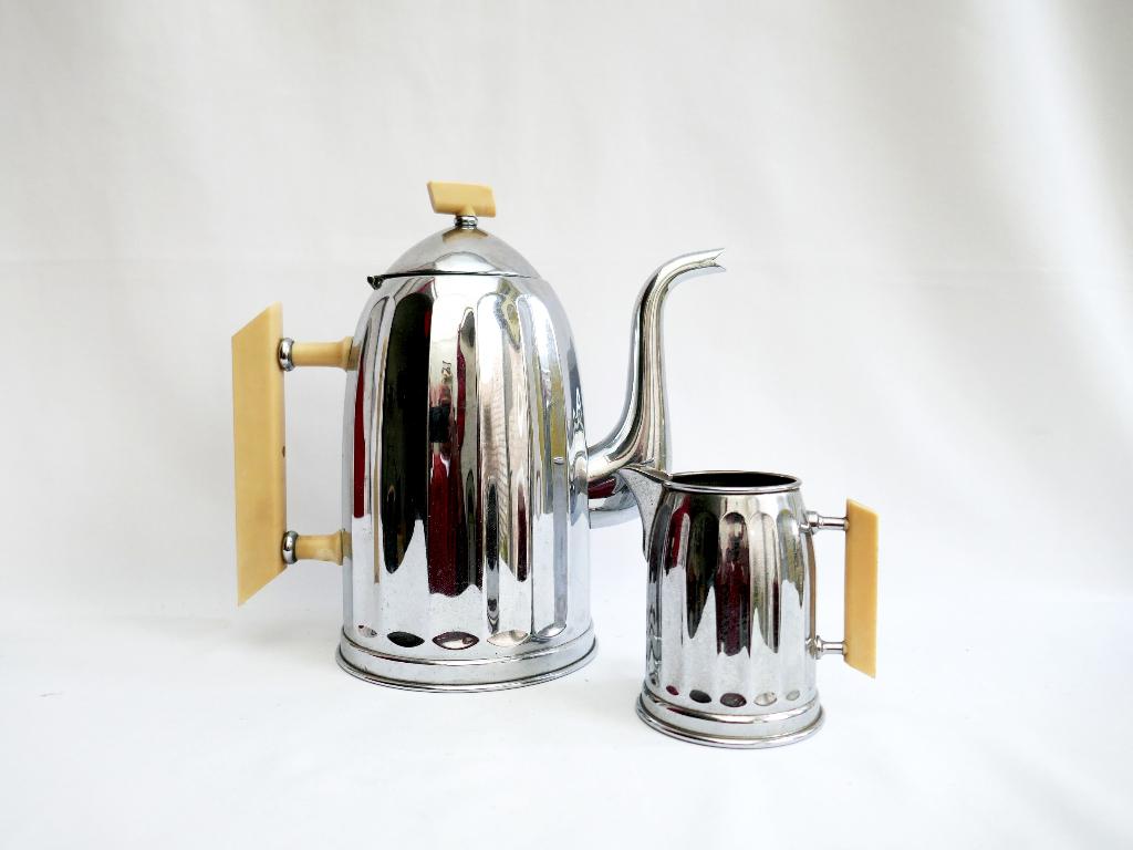 Demeyere - koffiekan met melkkan - Art Deco België, Antiek en Kunst, Ophalen of Verzenden