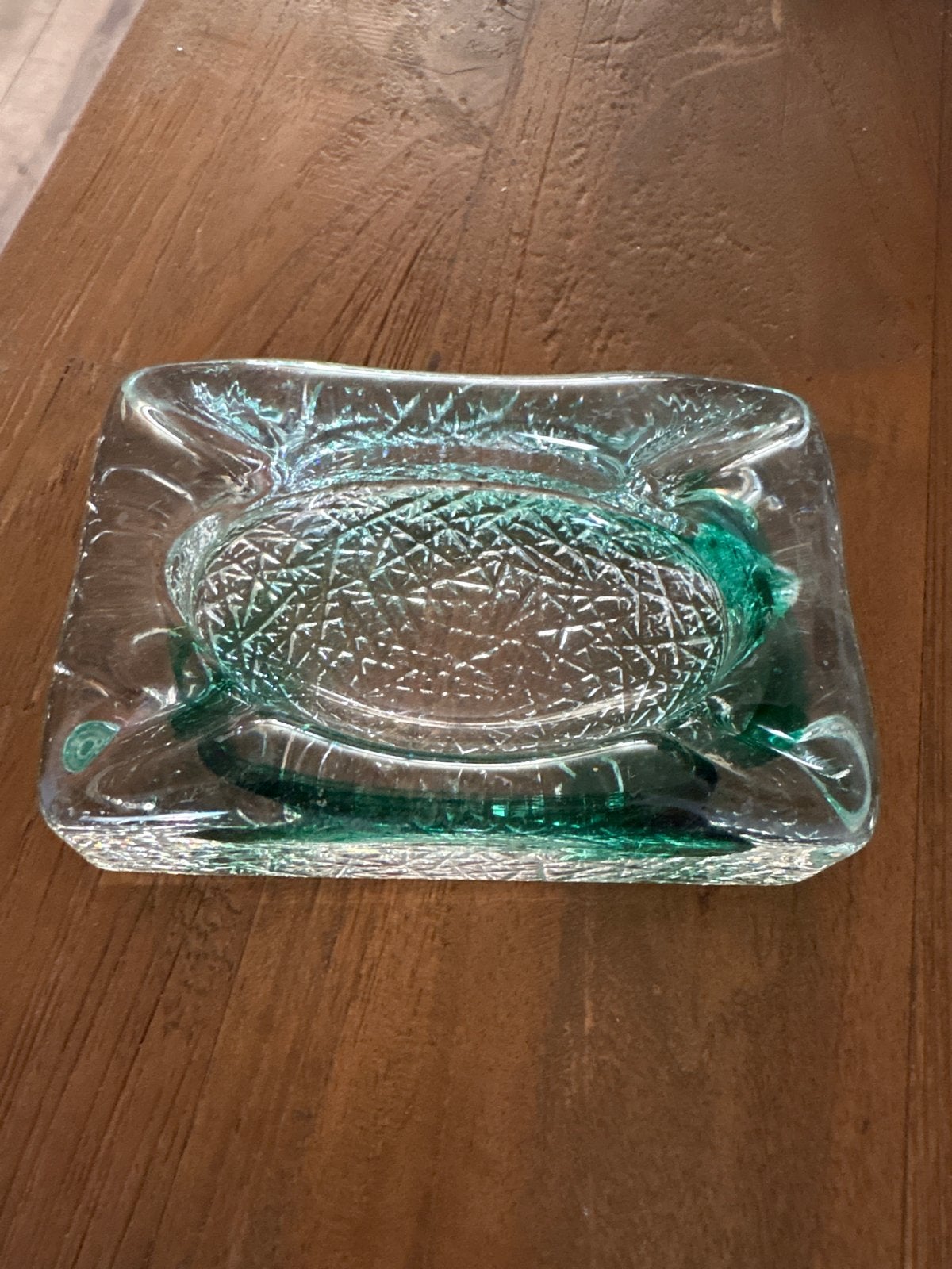 Vintage look glazen asbak met groen accent, Ophalen, Rond, Glas