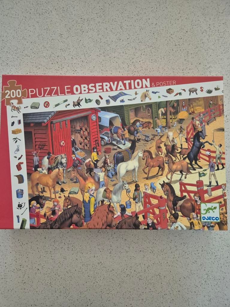 Djeco paardenmanage 200 stuks puzzel, Ophalen of Verzenden, Minder dan 500 stukjes, Zo goed als nieuw